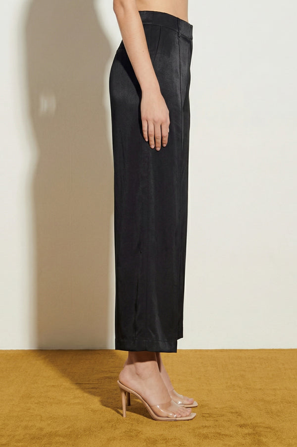 Elleven Women's Black Solid Rayon Wide Leg Ankle Length Trousers