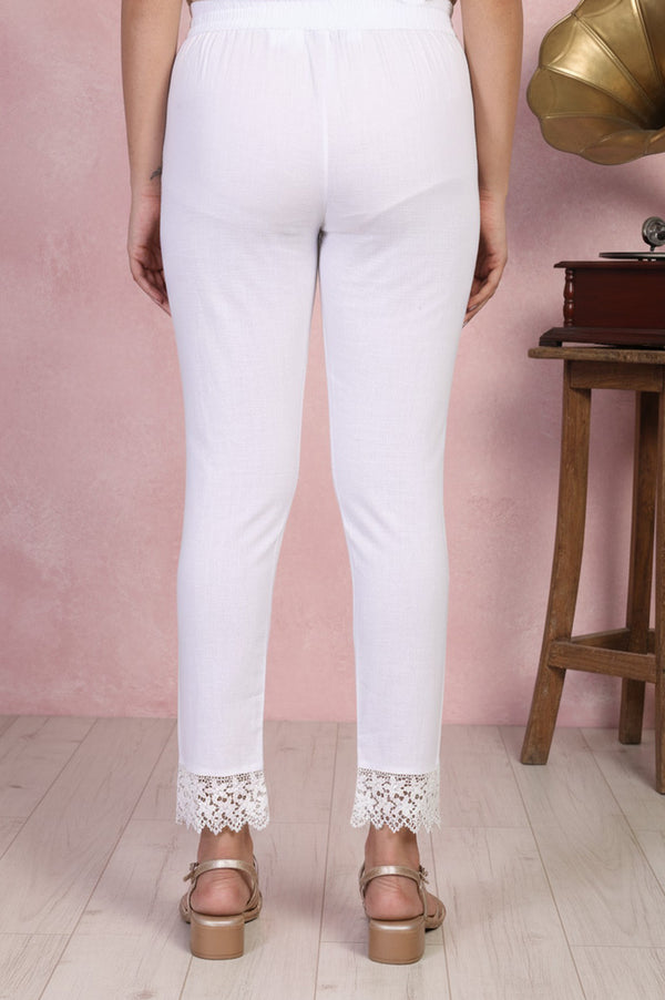 Elleven Women's White Lace Trim Slim-Fit Cotton Pant