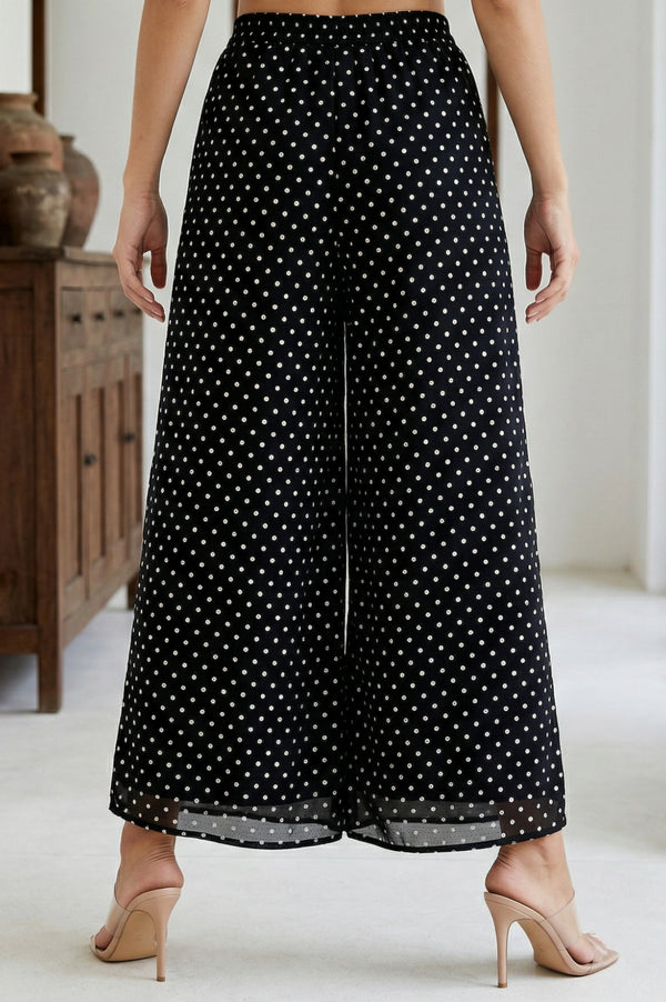 Elleven Women's Black Solid Chanderi Wide Leg Ankle Length Culottes