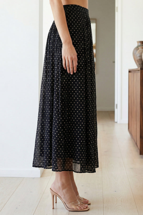 Elleven Women's Black Solid Chanderi Wide Leg Ankle Length Culottes