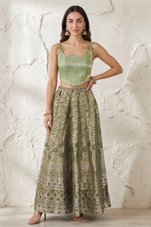 Olive Yarn Dyed Jacquard Flared Long Skirt test