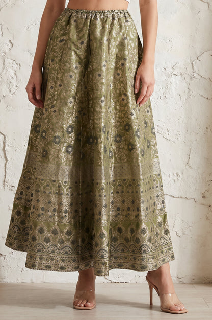 Olive Yarn Dyed Jacquard Flared Long Skirt test