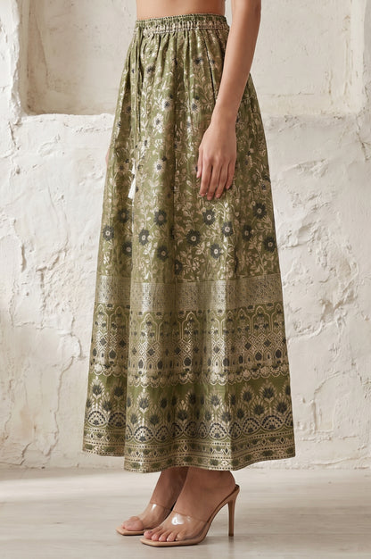 Olive Yarn Dyed Jacquard Flared Long Skirt test