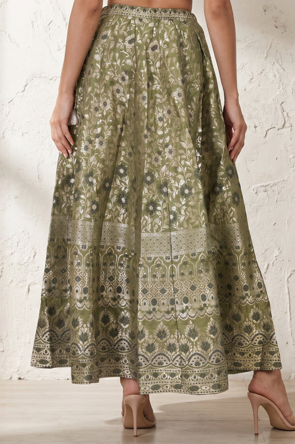 Olive Yarn Dyed Jacquard Flared Long Skirt test