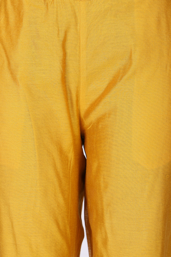 Elleven Women's Mustard Solid Chanderi Straight Fit Ankle Length Trousers