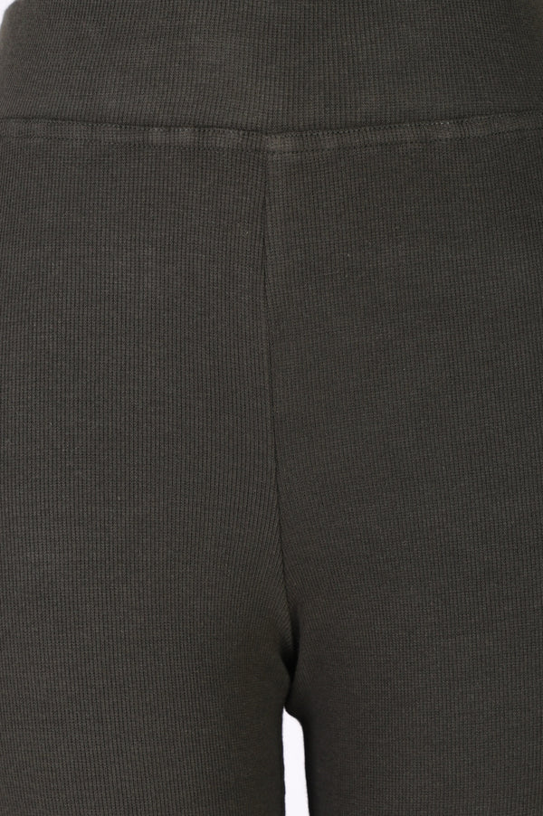 Elleven Women's Olive Solid Cotton Blend Slim Fit Flared Pants