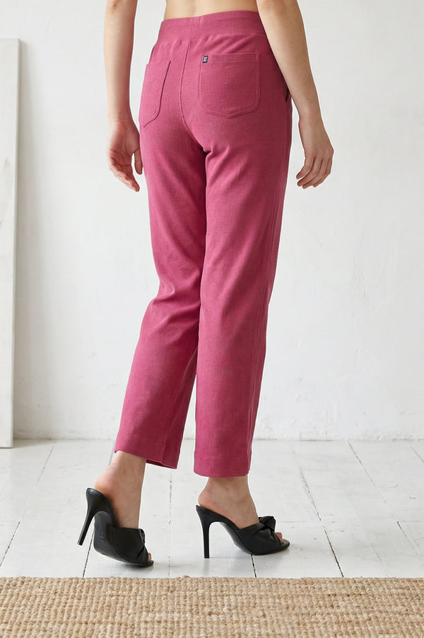 Elleven Women's Magenta Solid Cotton Blend Ankle Length Flared Pants