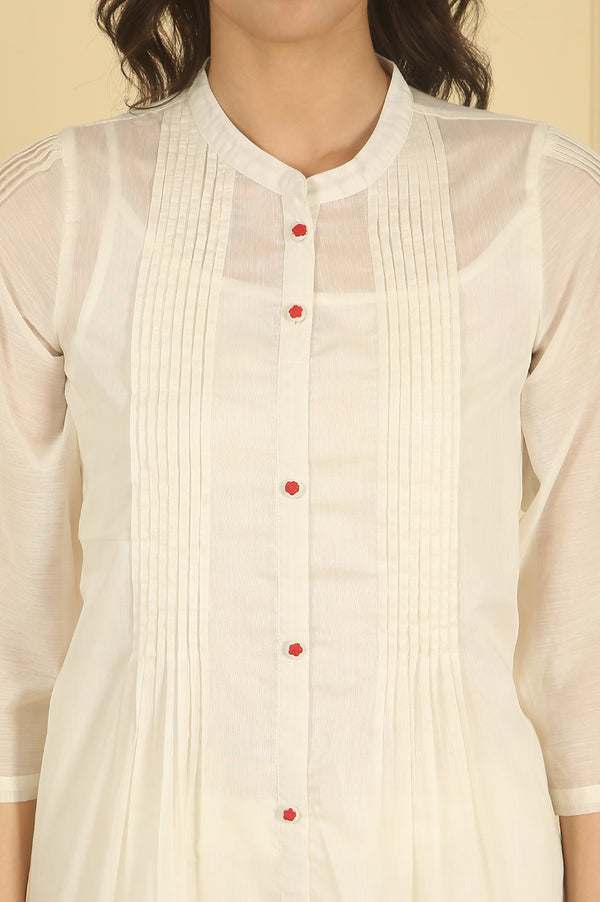 White Thread Embroidered Cotton Blend A-line Kurta and Palazzo Set