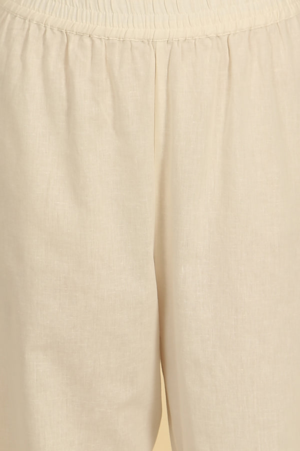 White Thread Embroidered Cotton Blend A-line Kurta and Palazzo Set