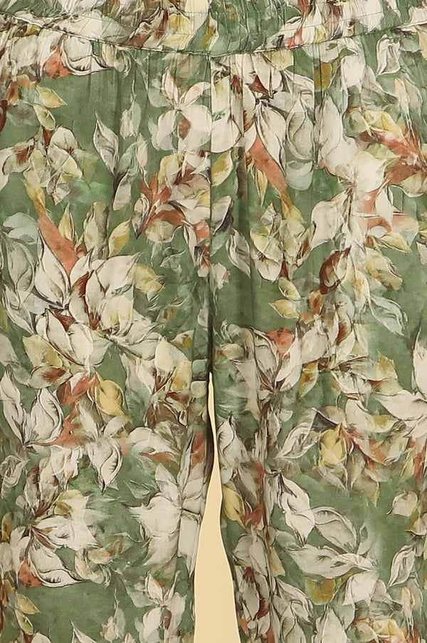 Green Floral Printed Straight Kurta and Palazzo Co-ord Set