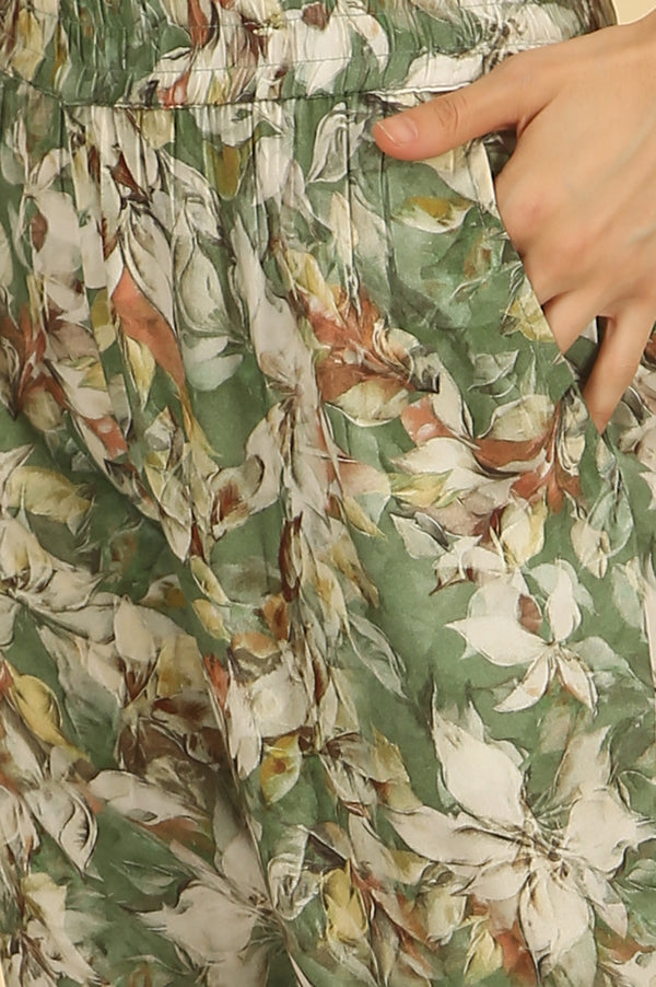 Green Floral Printed Straight Kurta and Palazzo Co-ord Set