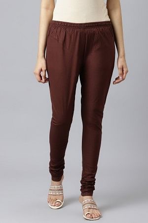 Brown Solid Knitted Churidar - S