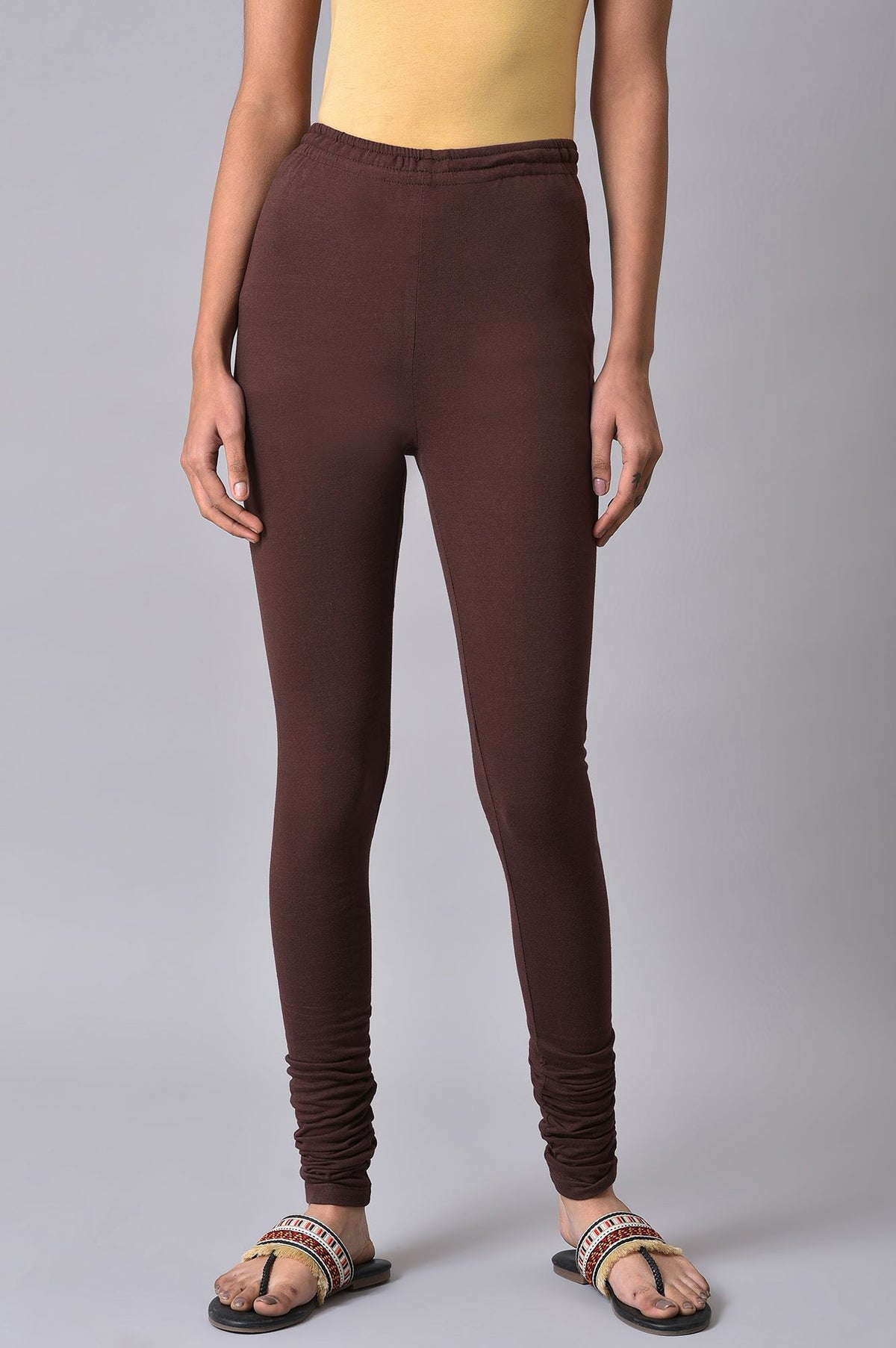 Brown Knitted Churidar - S