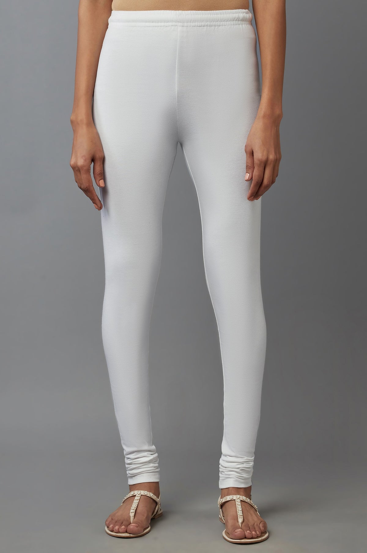 Ecru Solid Ankle Length Churidar - S