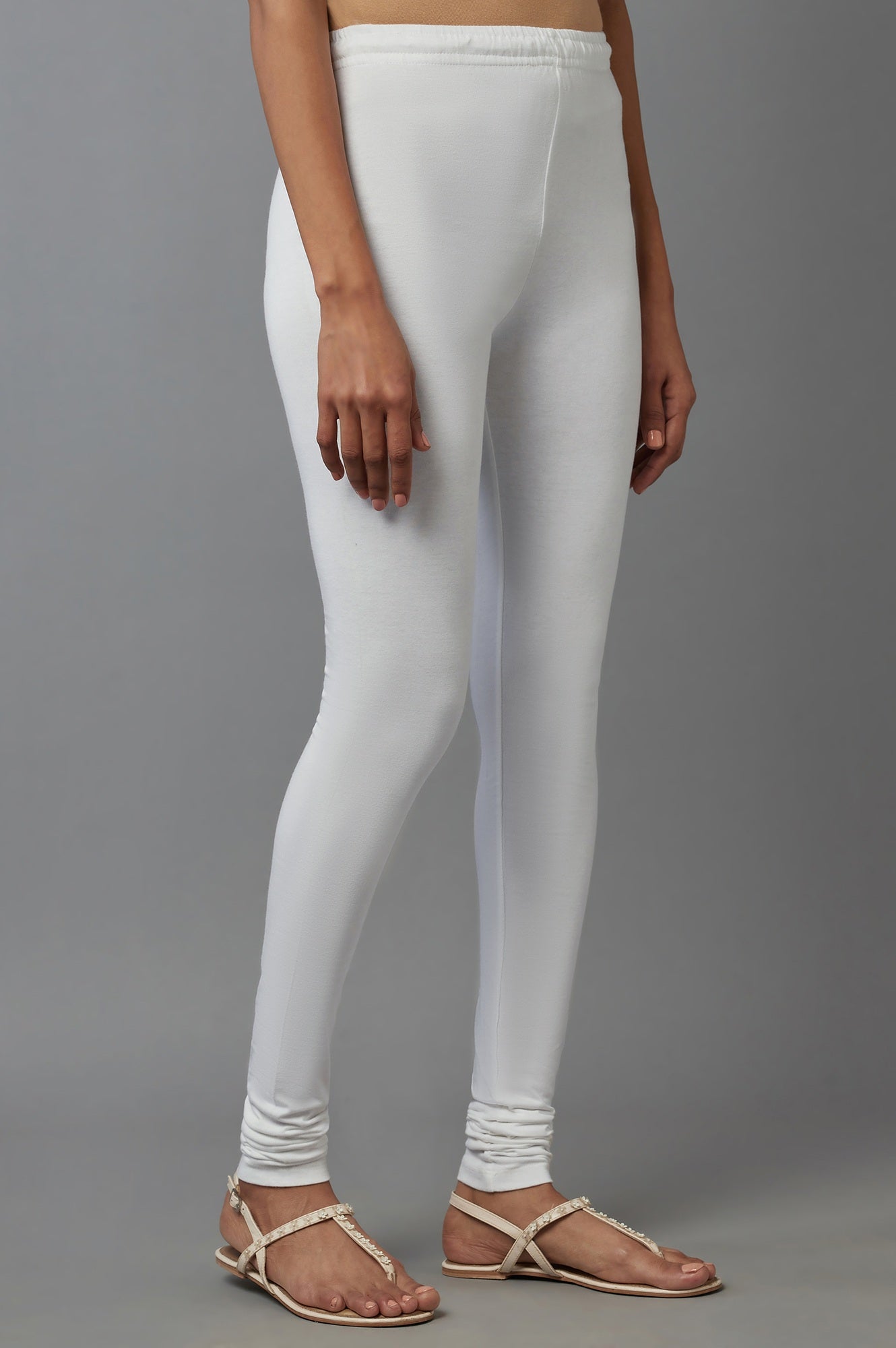 Ecru Solid Women Churidar