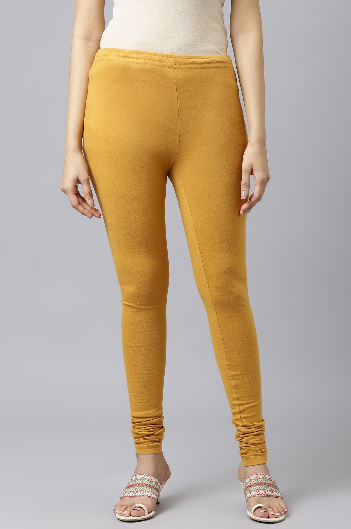Mustard Knitted Churidar - S