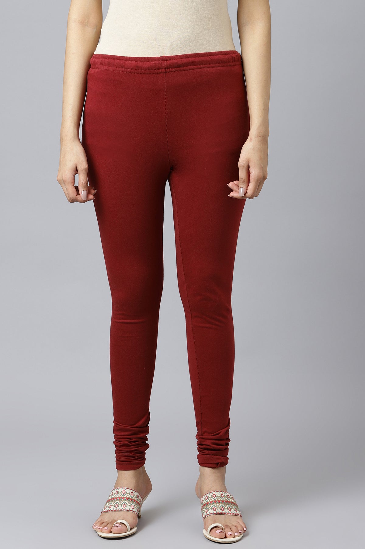 Maroon Knitted Churidar - S