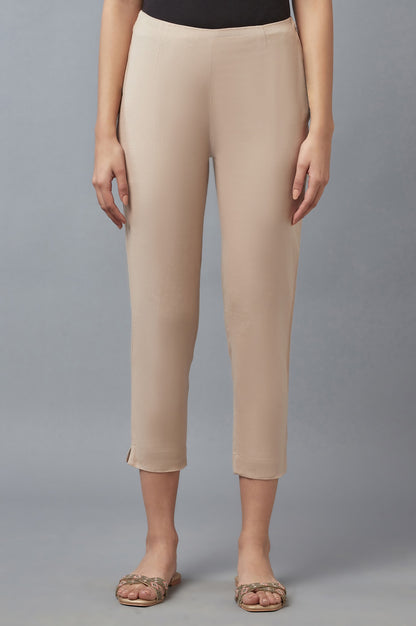Beige-coloured Ankle-Length Trousers
