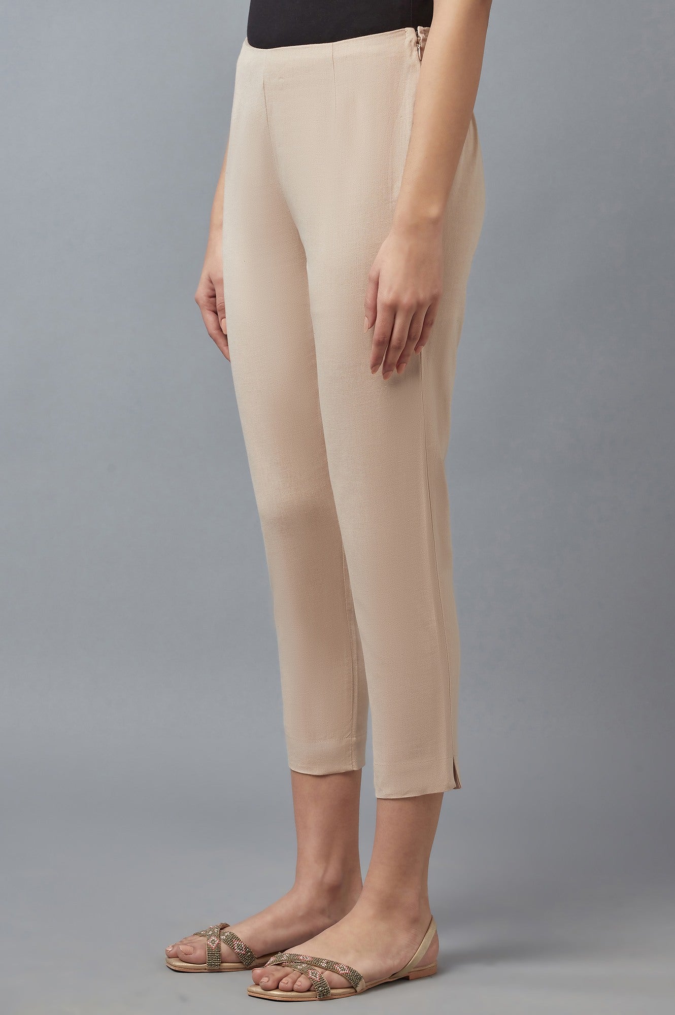 Beige-coloured Ankle-Length Trousers