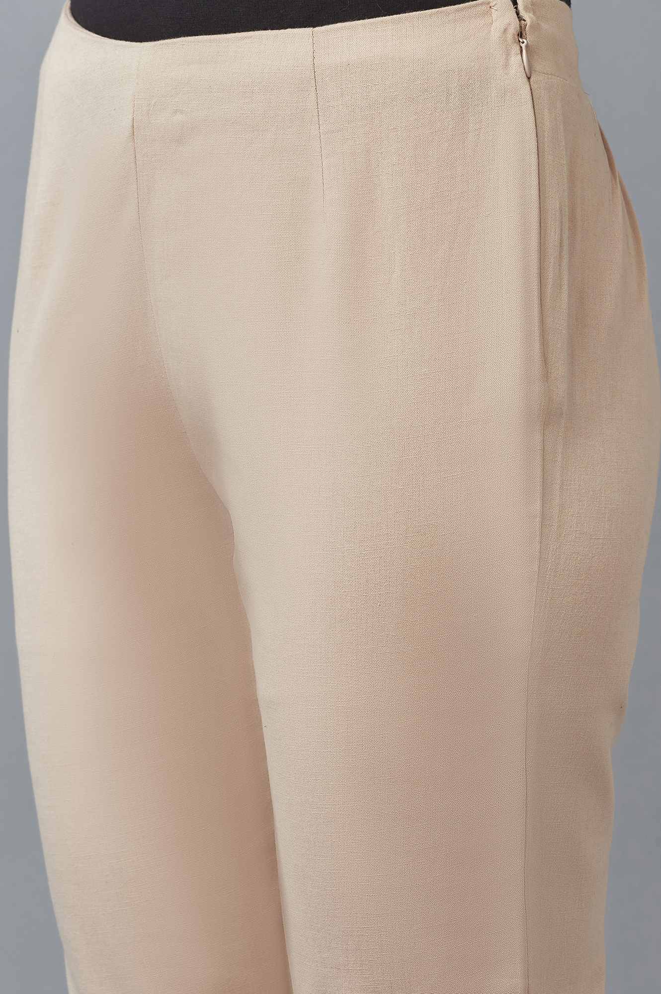 Beige-coloured Ankle-Length Trousers