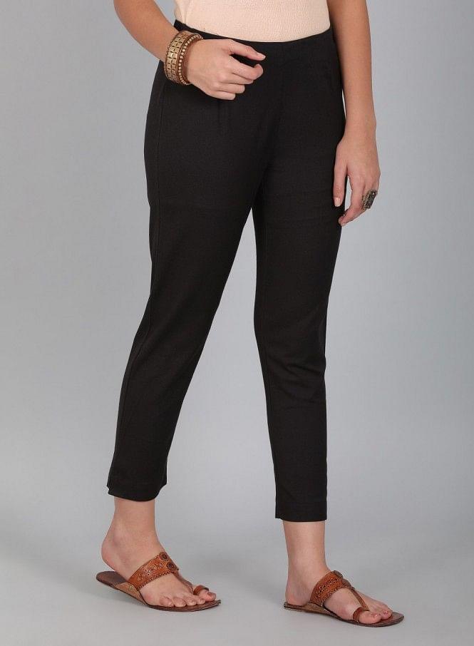 Black Solid Trousers - wforwoman