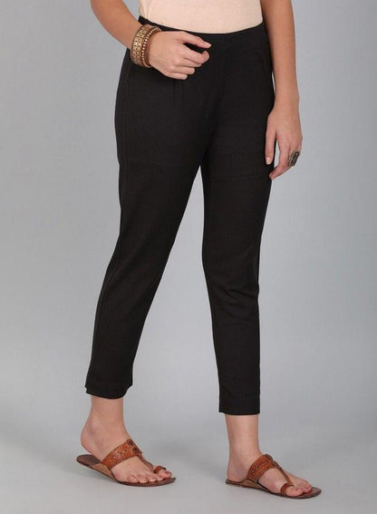 Black Solid Trousers - wforwoman