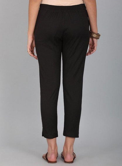 Black Solid Trousers - wforwoman
