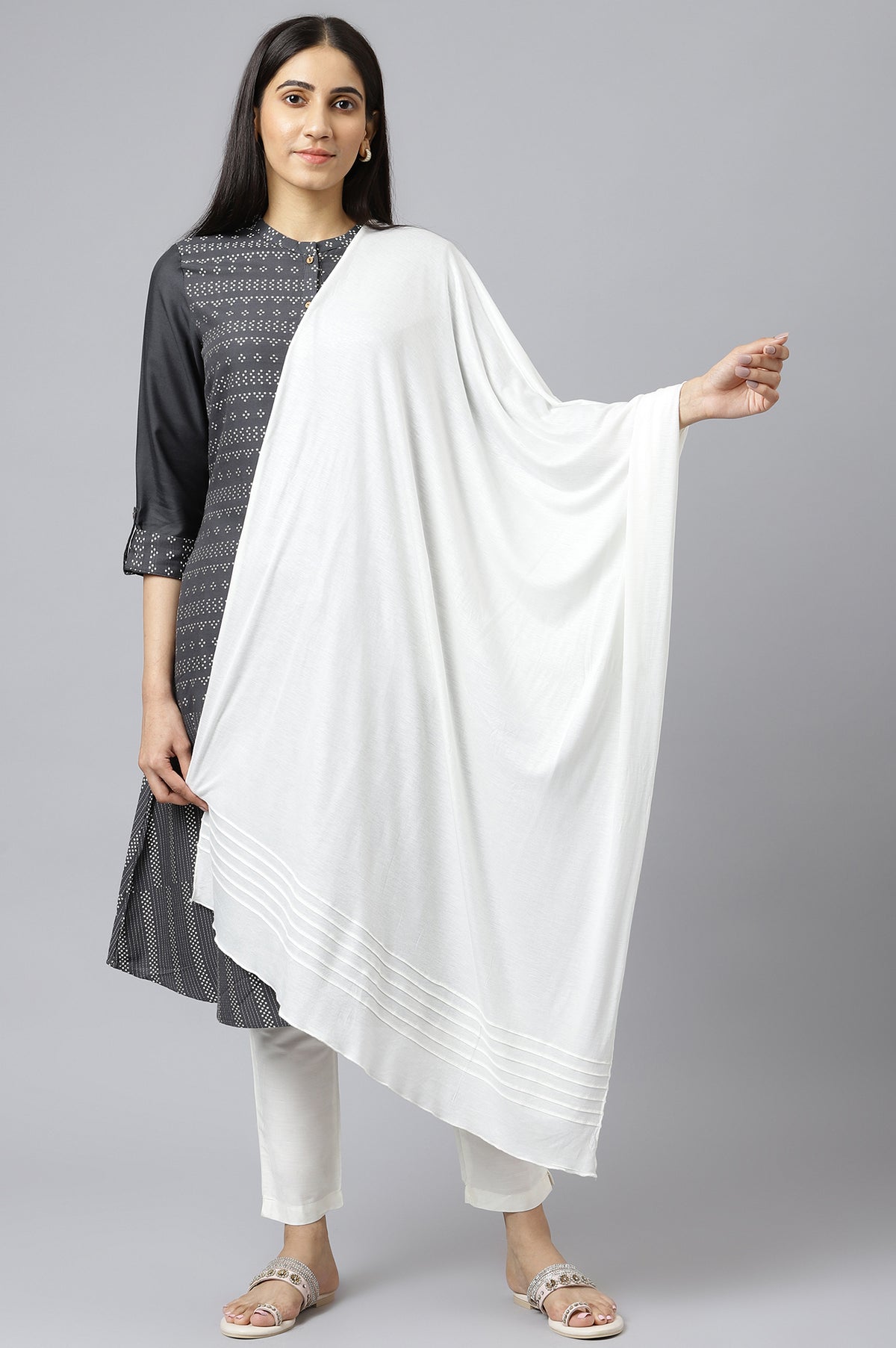 White Solid Jersey Dupatta - WFS