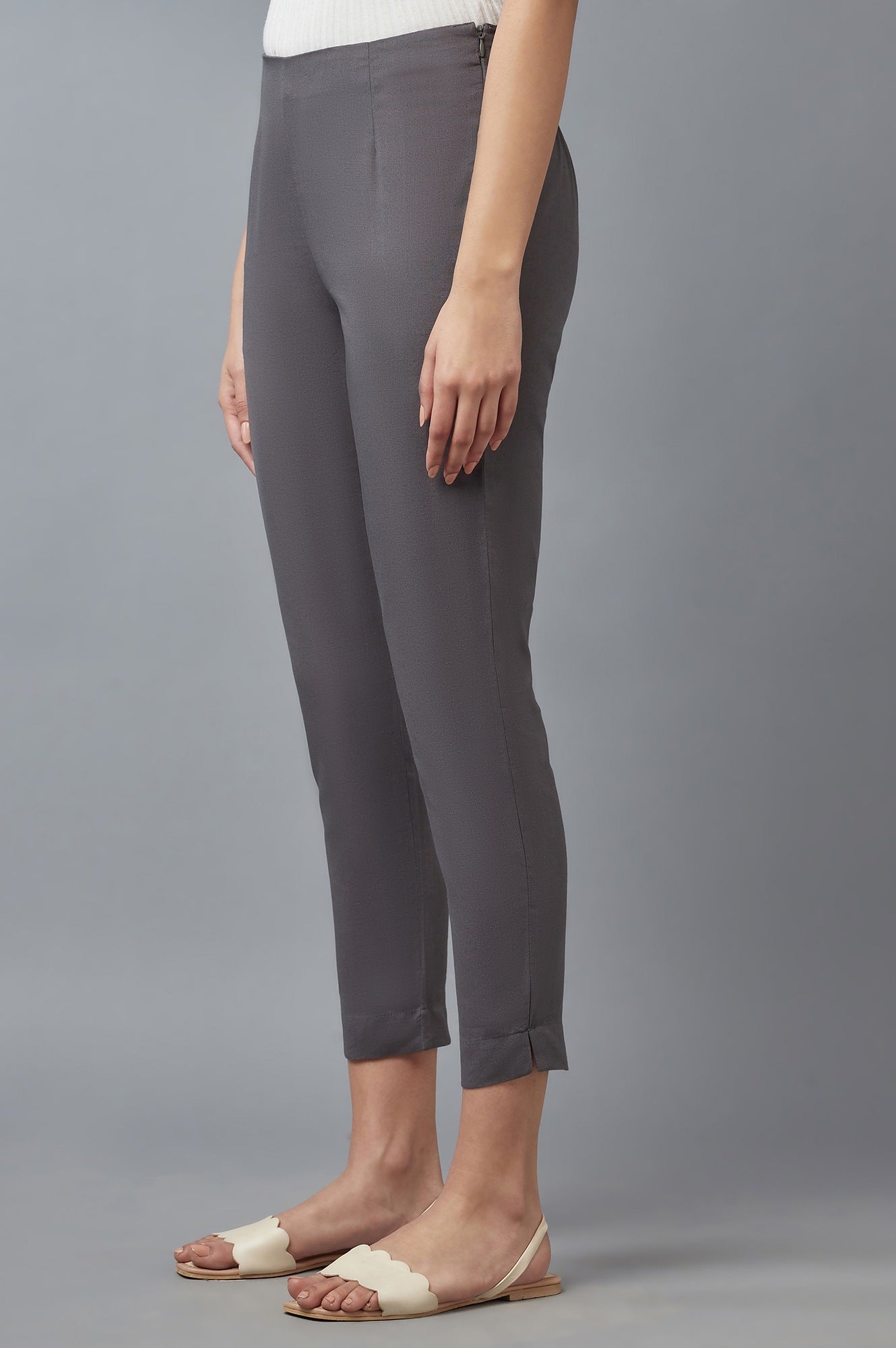 Light Grey Geometric Printed Rayon Straight Kurta and Slim Pant Set