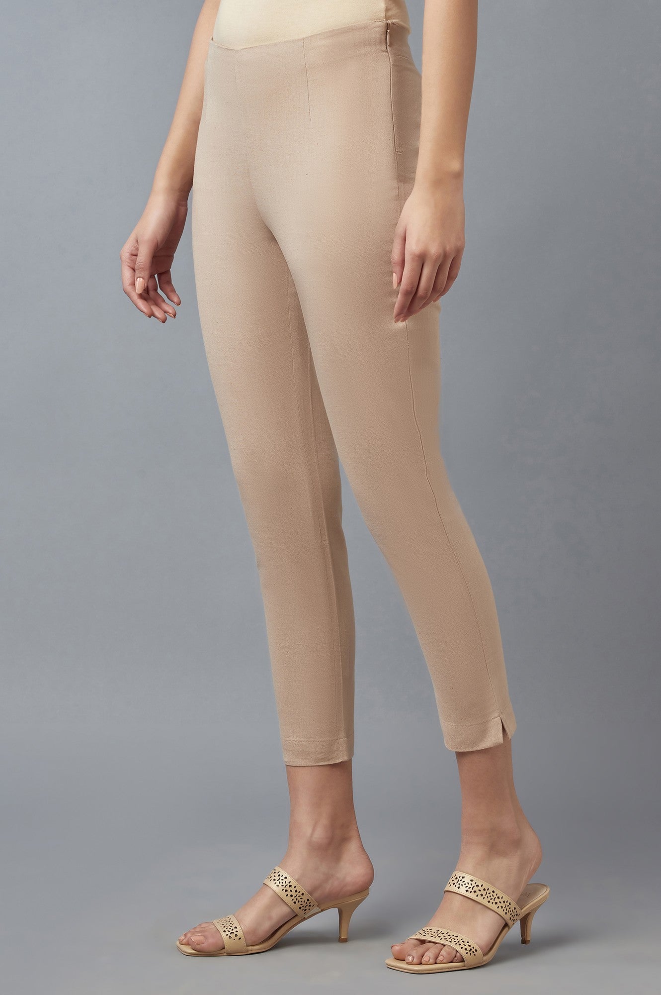 Beige Cropped Trouser