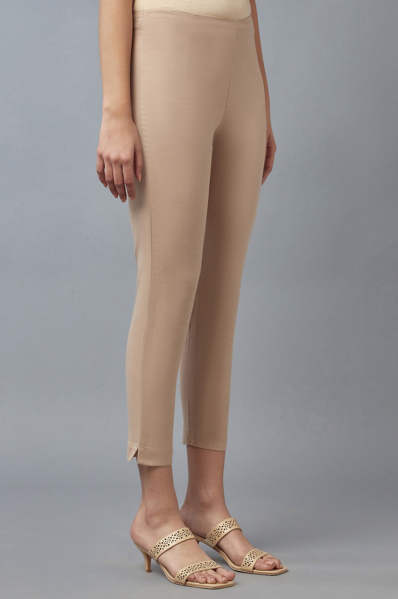 Beige Cropped Trouser