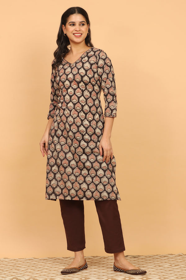 Dark Brown Kalamkari Kurta