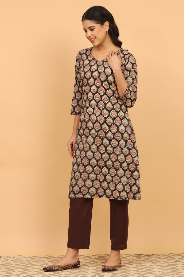Dark Brown Kalamkari Kurta