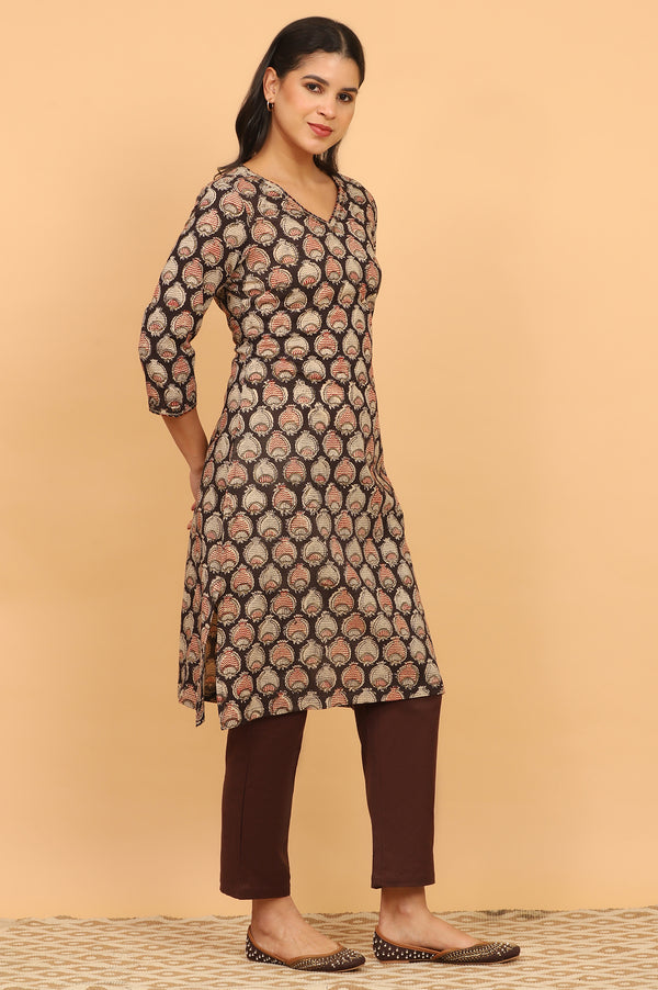 Dark Brown Kalamkari Kurta