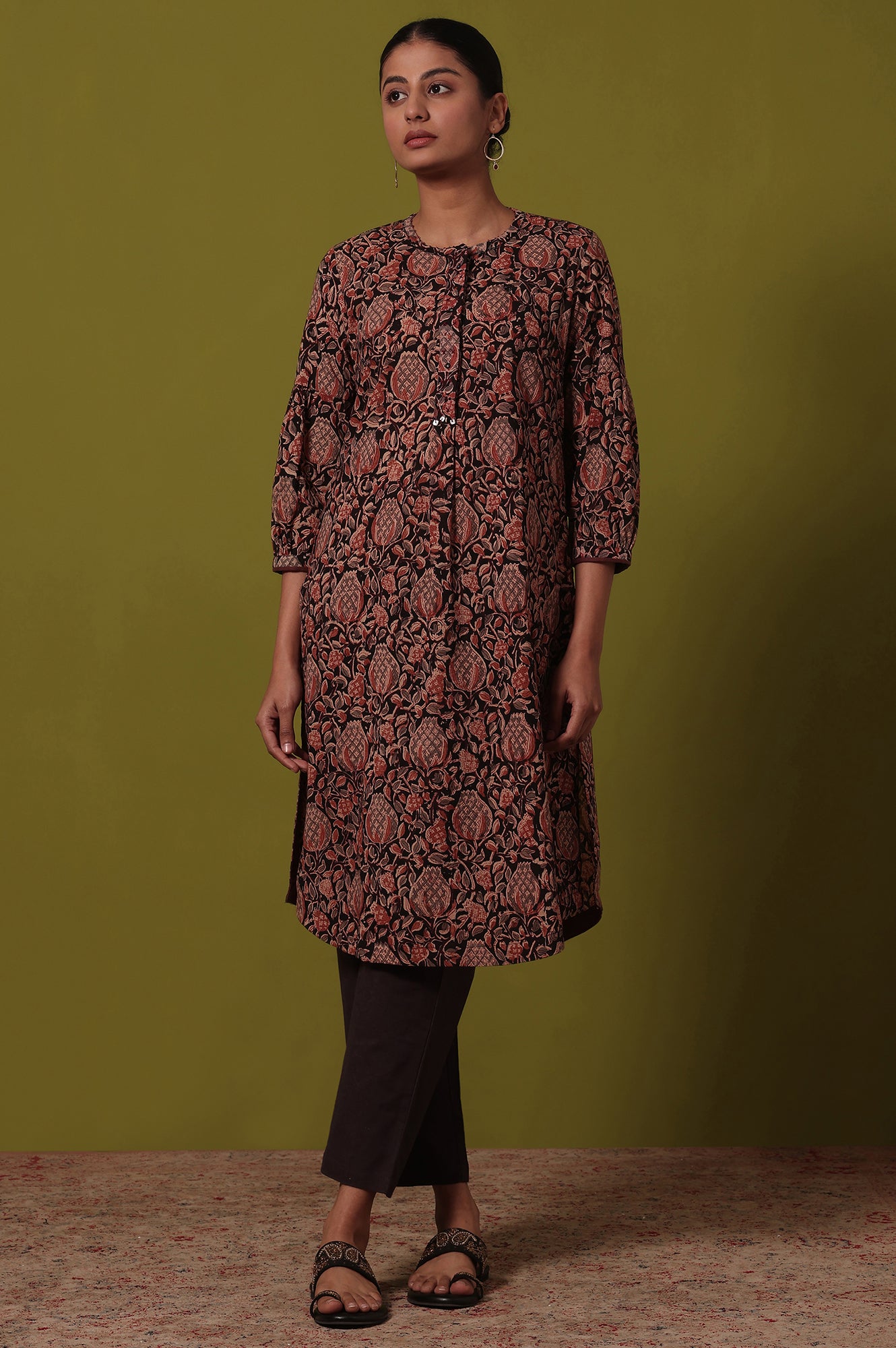 Brown Printed Straight Pure Cotton Kurta