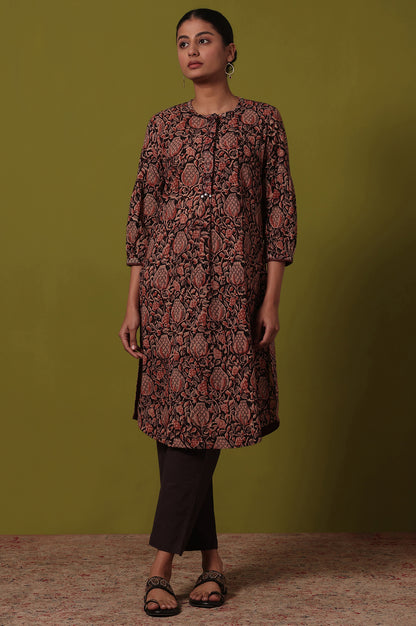 Brown Printed Straight Pure Cotton Kurta