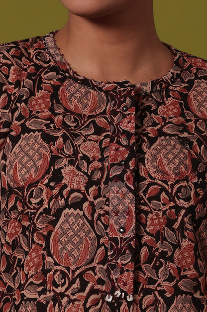 Brown Printed Straight Pure Cotton Kurta