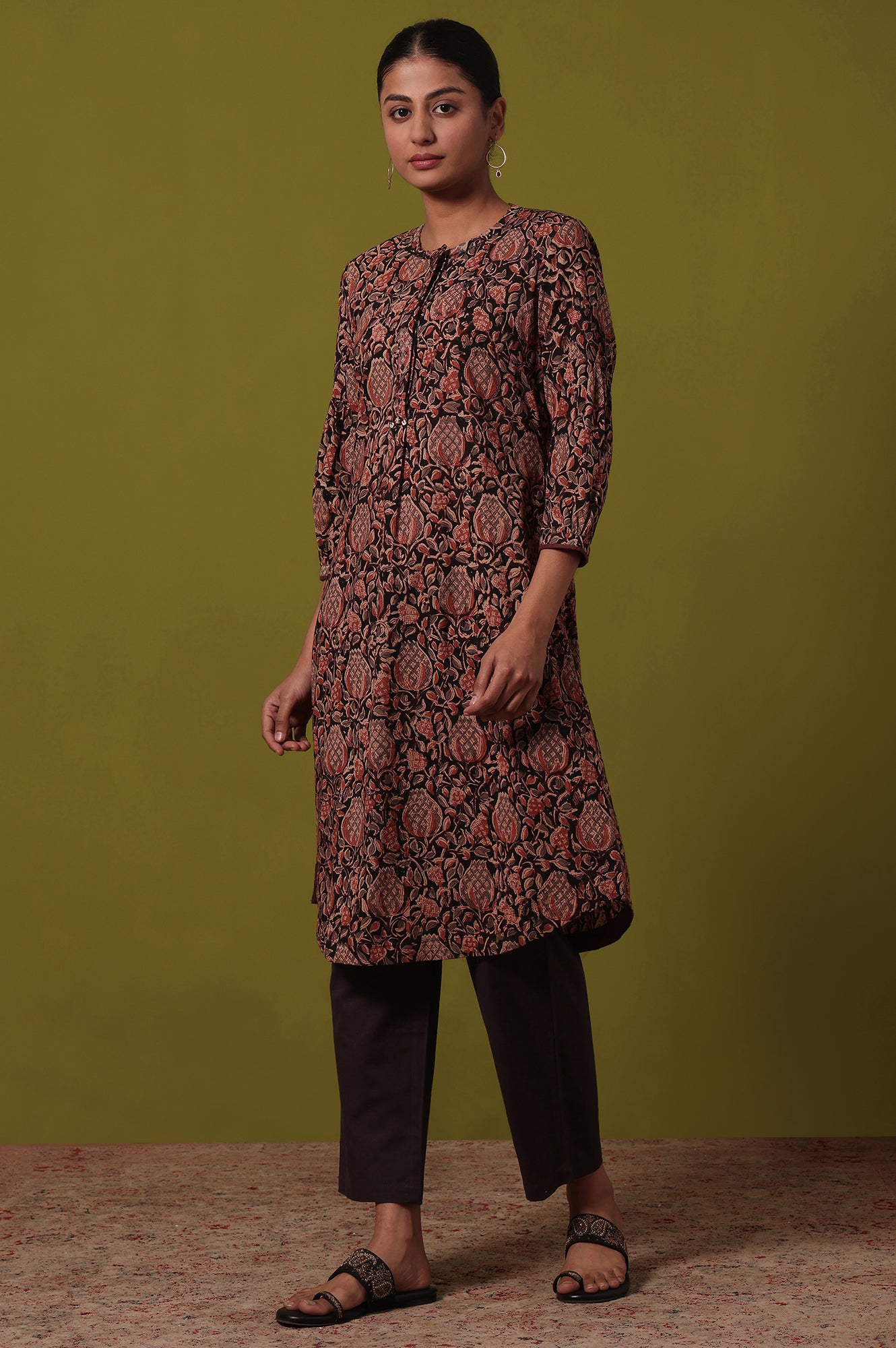 Brown Printed Straight Pure Cotton Kurta