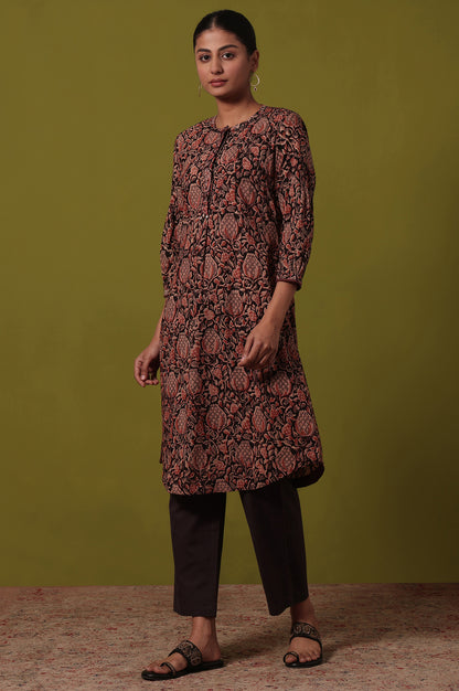 Brown Printed Straight Pure Cotton Kurta