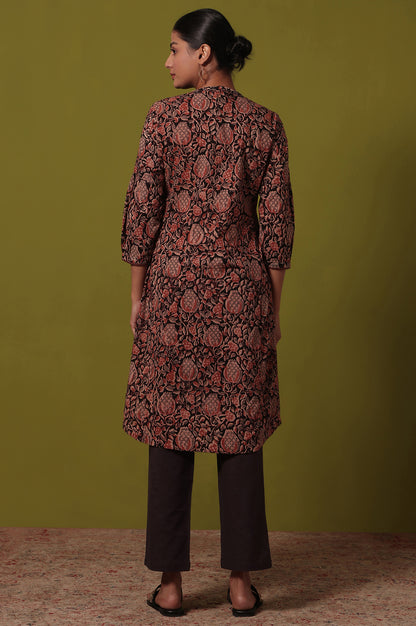 Brown Printed Straight Pure Cotton Kurta