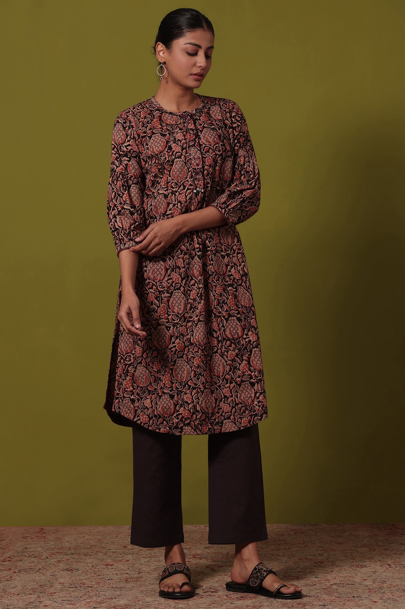 Brown Printed Straight Pure Cotton Kurta