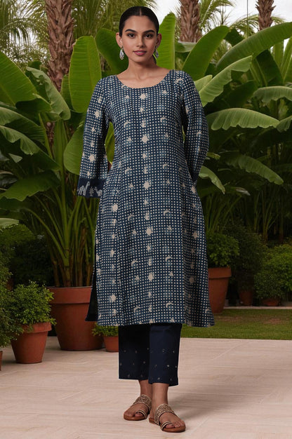 Polka Print  A-line Cotton Blend Kurta