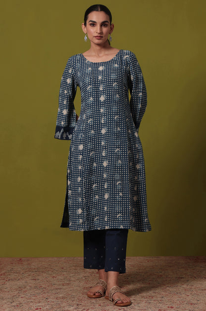 Polka Print  A-line Cotton Blend Kurta