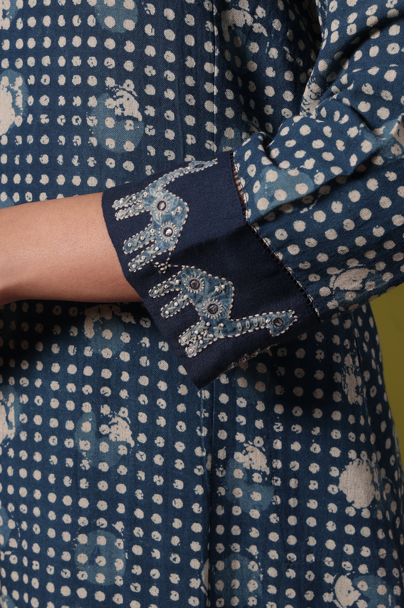 Polka Print  A-line Cotton Blend Kurta