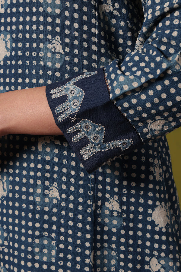 Polka Print  A-line Cotton Blend Kurta