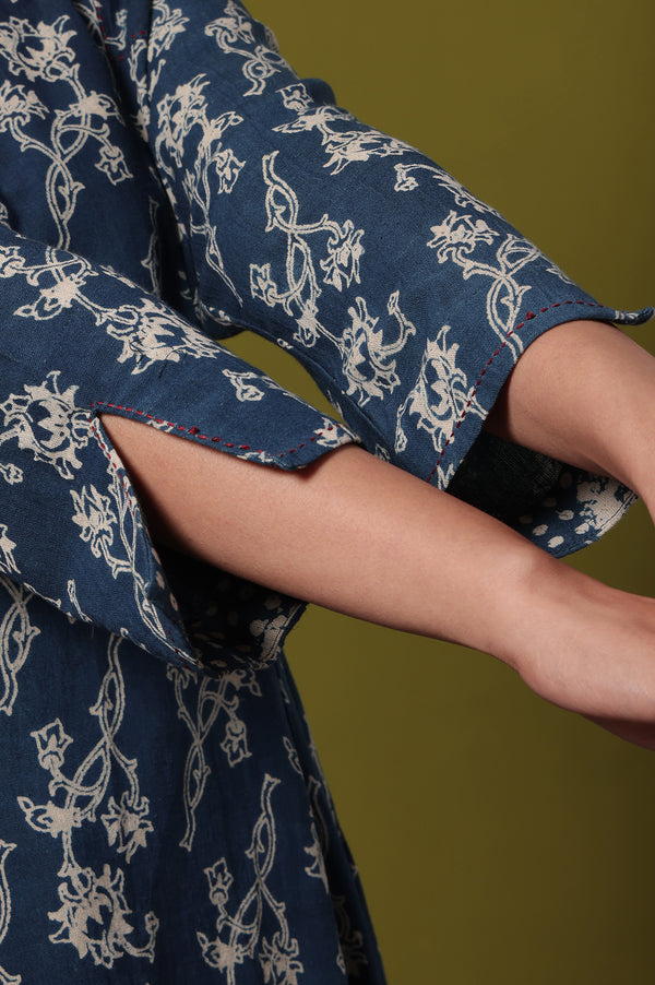 Floral Printed  Flared Cotton Blend Kurta