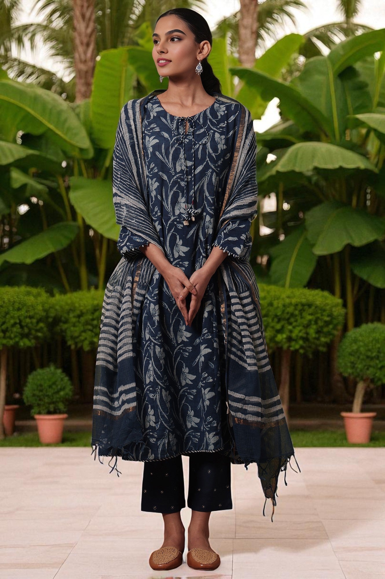 Floral Printed Flared Pure Cotton Kurta