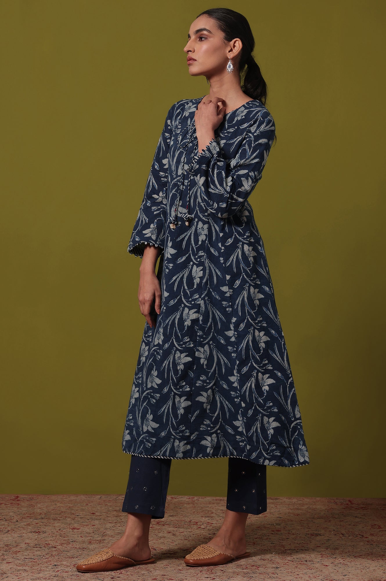 Floral Printed Flared Pure Cotton Kurta