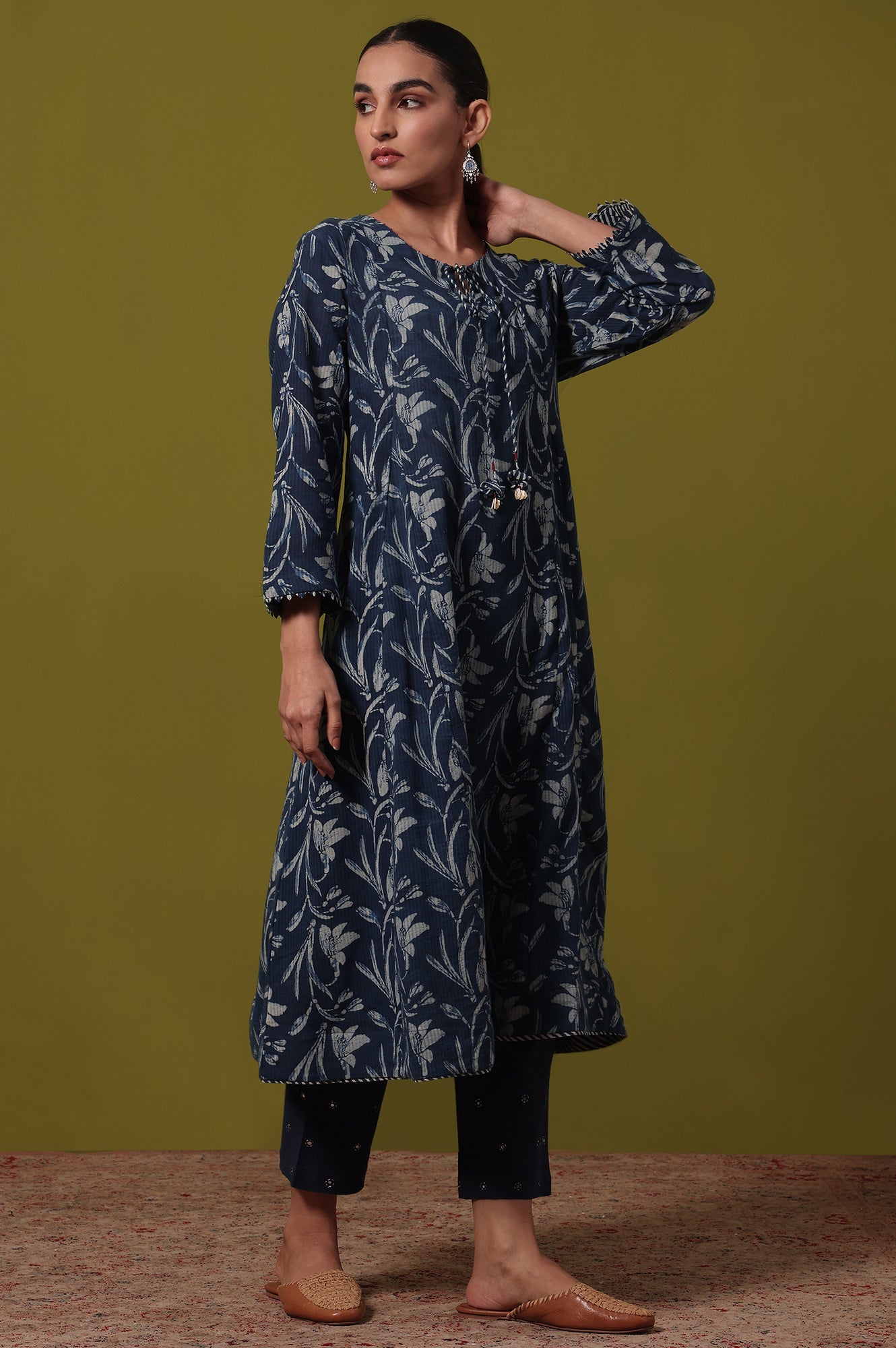 Floral Printed Flared Pure Cotton Kurta