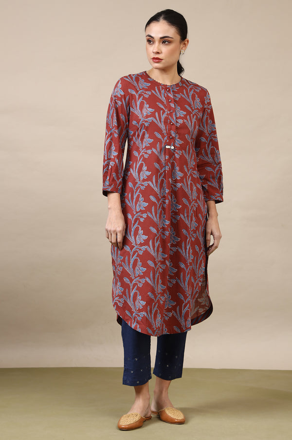 Red Handblock Print Kurta In Soft Voile